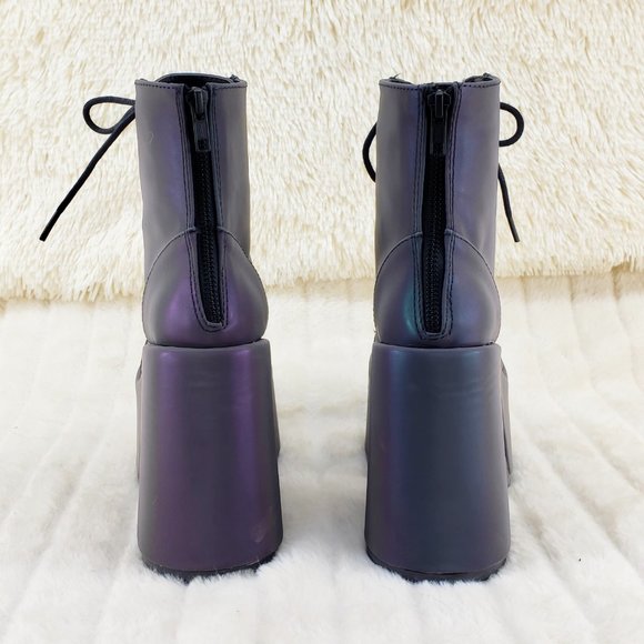 Camel Purple Green Reflective Rave Royalty Festival Platform Ankle Boots - Picture 5 of 15